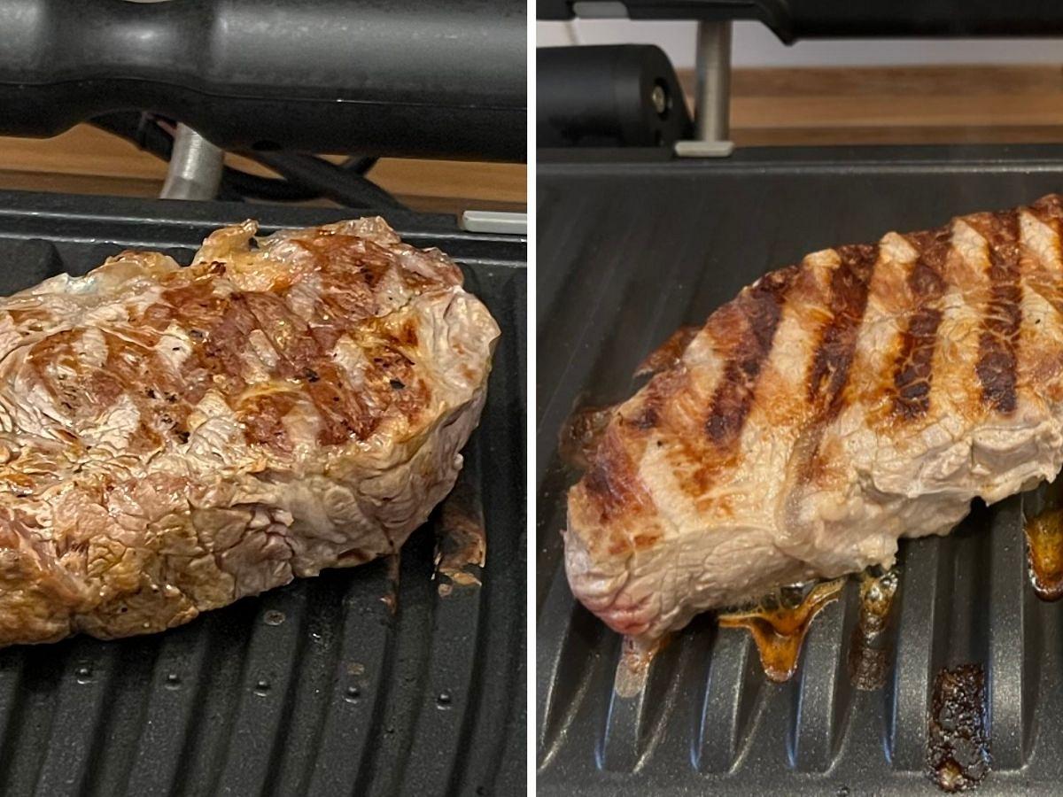 Ein Vergleich zwischen den Grillstreifen mit dem Tefal OptiGrill 4-in-1 XL und dem Tefal OptiGrill Plus.