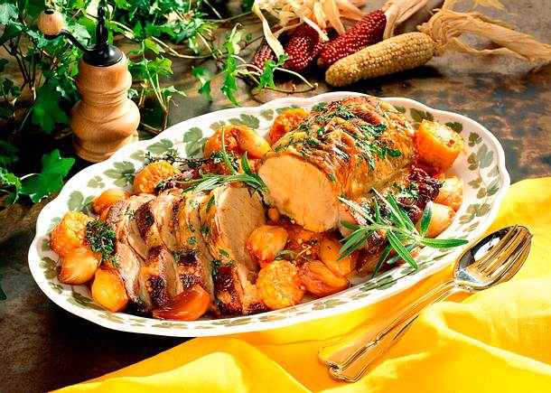 Kotelettbraten mit karamellisiertem Gemüse Rezept