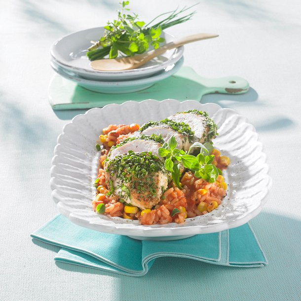 Kräuter-Hähnchenfilet auf Tomatenreis Rezept Kräuter-Hähnchenfilet auf Tomatenreis Rezept