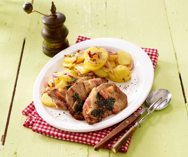 Kräuter-Schnitzel mit schwäbischem Kartoffelsalat Rezept Kräuter-Schnitzel mit schwäbischem Kartoffelsalat Rezept
