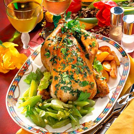 Kräuterhähnchen mit Staudensellerie Rezept Kräuterhähnchen mit Staudensellerie Rezept