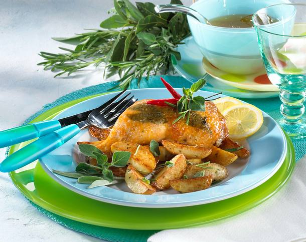 Kräuterkartoffeln mit Honighähnchen Rezept Kräuterkartoffeln mit Honighähnchen Rezept