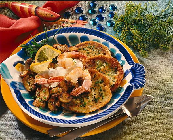 Kräuterpfannkuchen mit Scampi Rezept