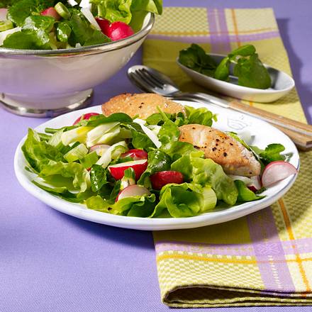 Kräutersalat mit Putenmedaillons Rezept Kräutersalat mit Putenmedaillons Rezept