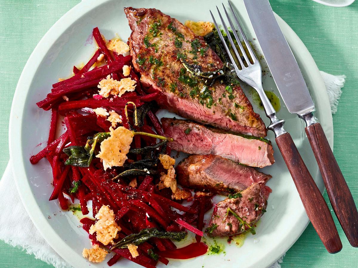 Kräuter-Rumpsteak zu Rote-Bete-Salat Rezept