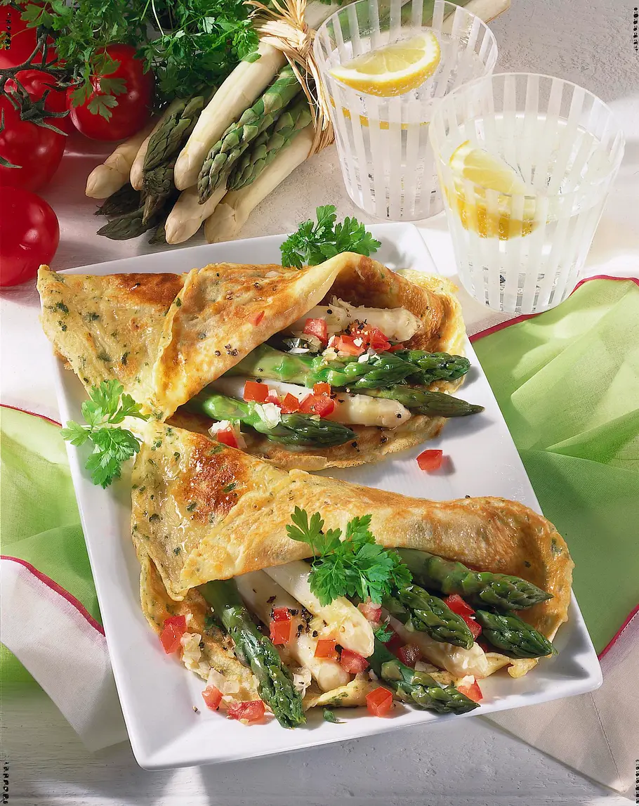 Kräuterpfannkuchen mit Spargel Rezept