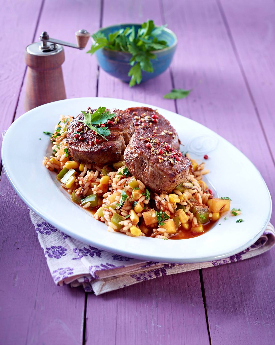 Kreolische Reispfanne zu Schweine-Medaillons Rezept | LECKER