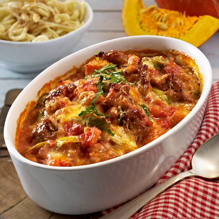 Kürbis-Mett-Auflauf mit Spätzle Rezept