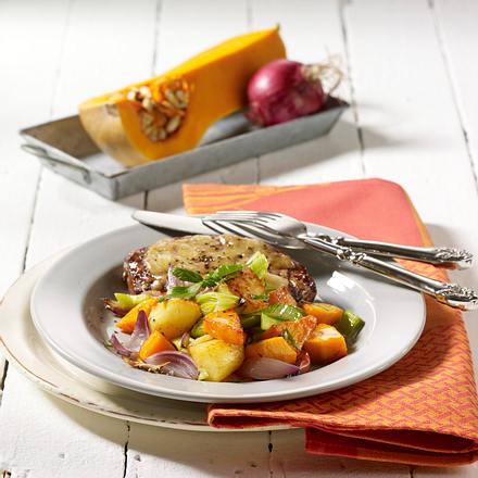 Kürbisgemüse zu überbackenen Huftsteaks Rezept Kürbisgemüse zu überbackenen Huftsteaks Rezept