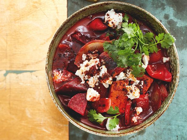 Kürbis-Gulasch in Kakao-Orangensoße Rezept Kürbis-Gulasch in Kakao-Orangensoße Rezept