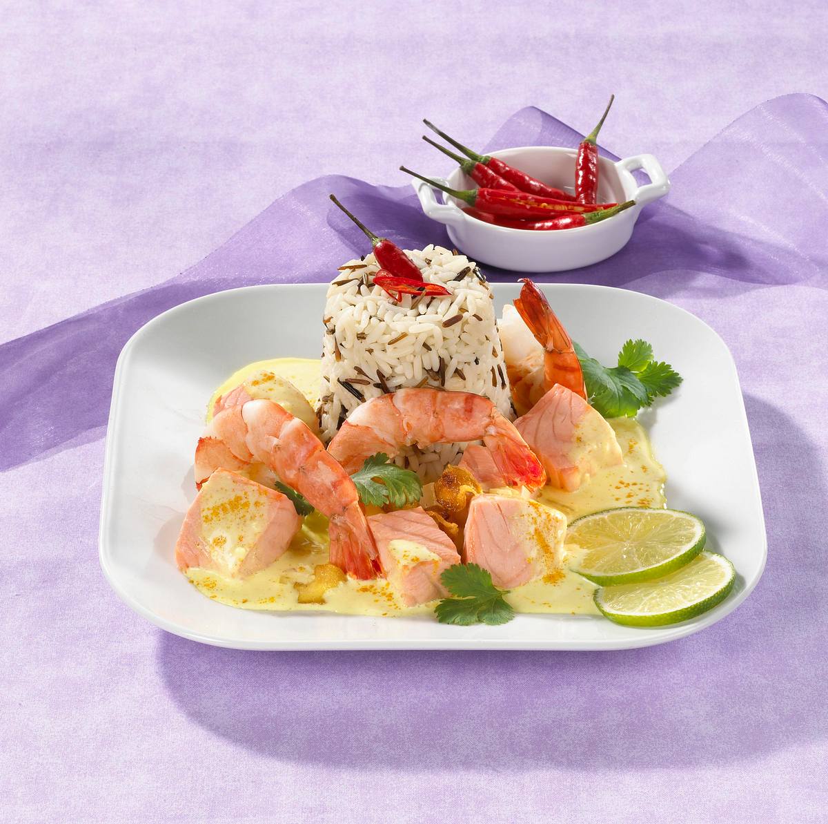 Lachs-Curry mit Garnelen Rezept