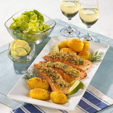 Lachskrüstchen mit Fächerkartoffeln Rezept