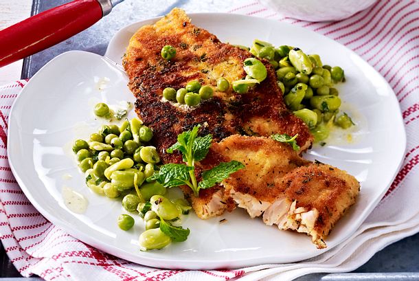 Lachsschnitzel mit grünem Buttergemüse Rezept Lachsschnitzel mit grünem Buttergemüse Rezept
