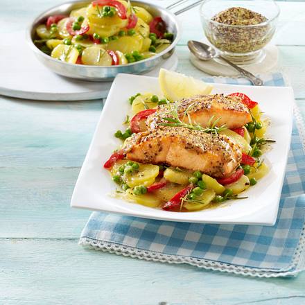 Lachstranchen mit Senfkruste und Rosmarinkartoffeln Rezept Lachstranchen mit Senfkruste und Rosmarinkartoffeln Rezept