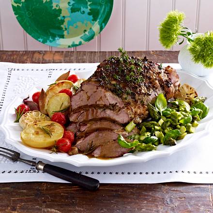 Lammkeule mit grünem Spargel Rezept
