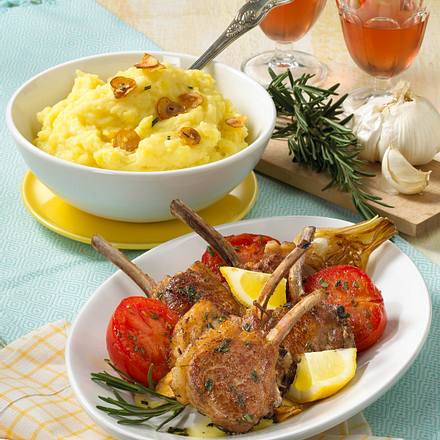 Lammstielkoteletts mit Kartoffelpüree und Schmortomaten Rezept