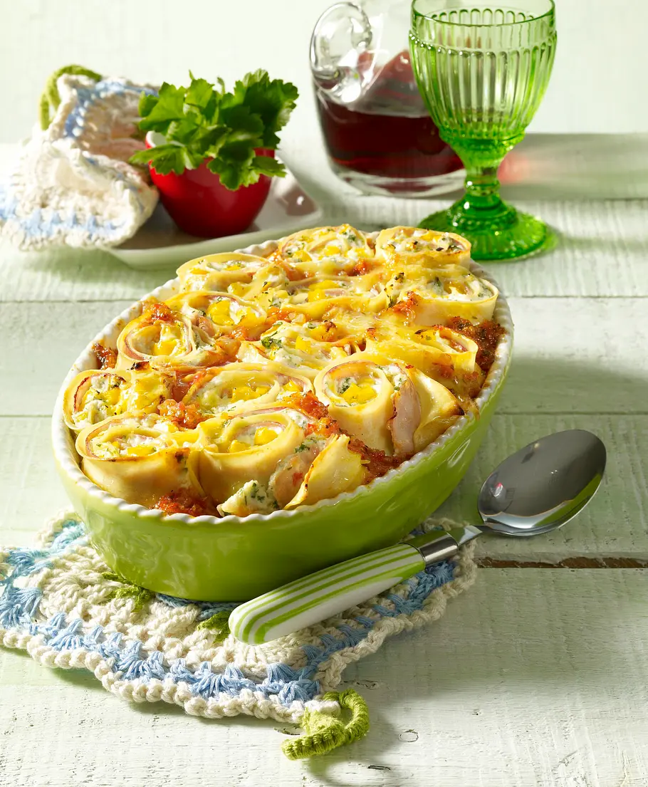 Lasagne-Röllchen mit Schinken-Ricotta-Füllung Rezept Lasagne-Röllchen mit Schinken-Ricotta-Füllung Rezept