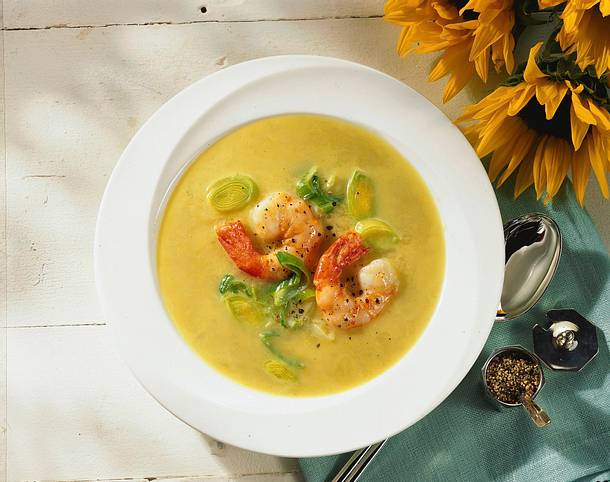 Lauchsuppe mit Riesengarnelen Rezept Lauchsuppe mit Riesengarnelen Rezept