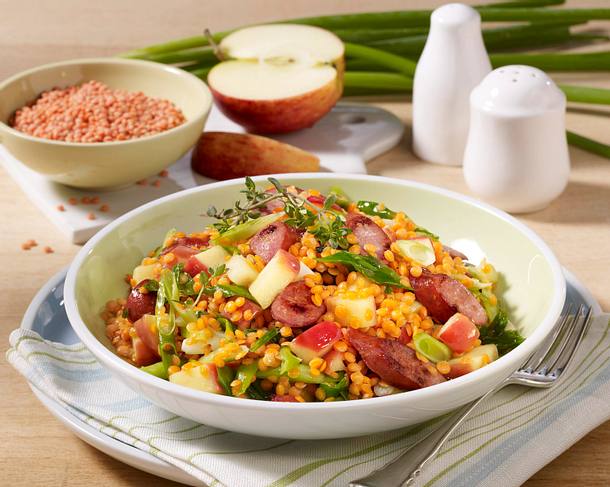 Lauwarmer Linsensalat mit Pfefferbeißern Rezept Lauwarmer Linsensalat mit Pfefferbeißern Rezept