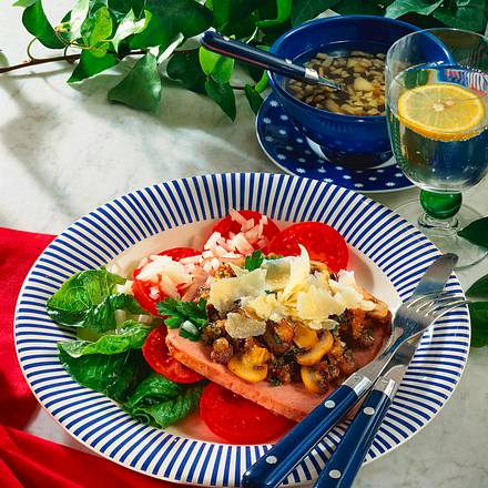 Leberkäse mit Pilzgemüse Rezept Leberkäse mit Pilzgemüse Rezept