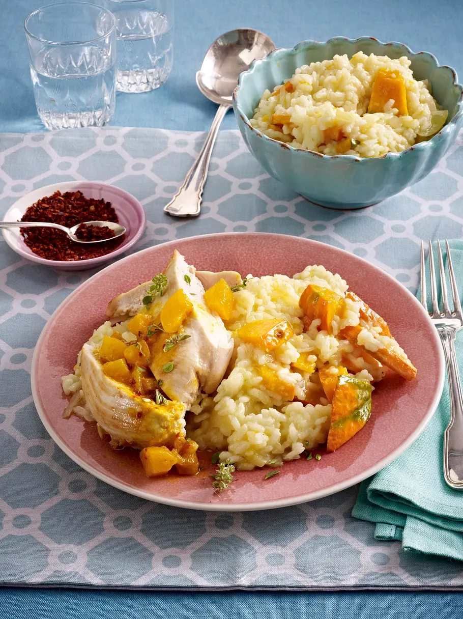 Leichtes Hähnchenfilet zu Kürbisrisotto Rezept Leichtes Hähnchenfilet zu Kürbisrisotto Rezept