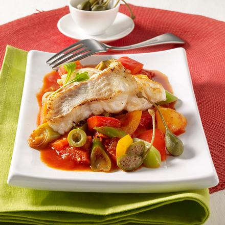 Lengfischfilet auf geschmortem Gemüse Rezept