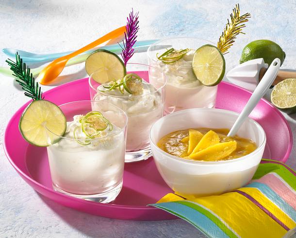 Limetten-Joghurt-Creme mit Mangosoße Rezept Limetten-Joghurt-Creme mit Mangosoße Rezept