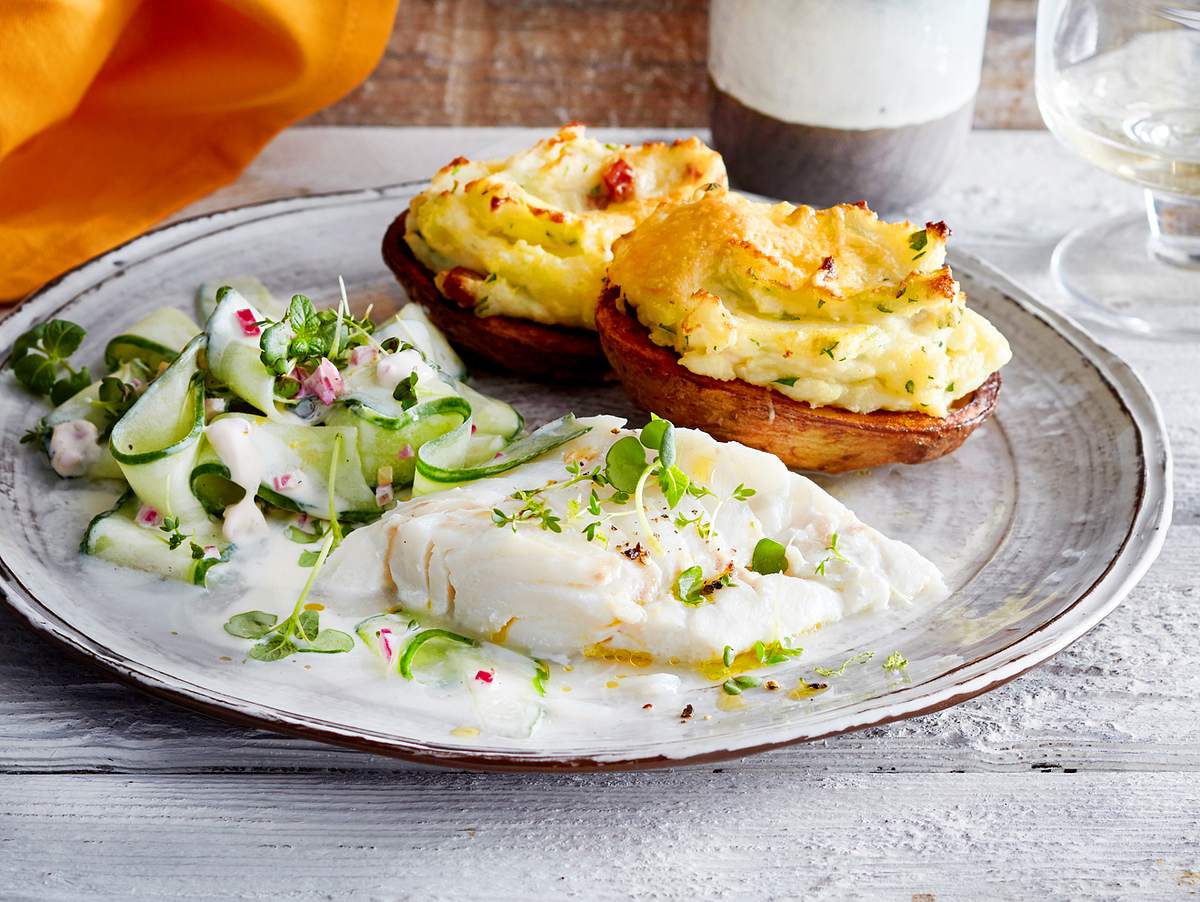 Limettenkabeljau mit gefüllter Speckkartoffel Rezept