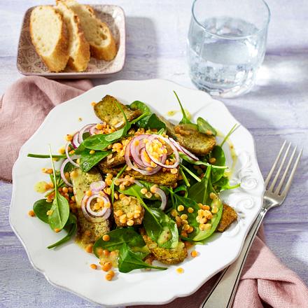 Linsen-Spinat-Salat mit Tofu Rezept
