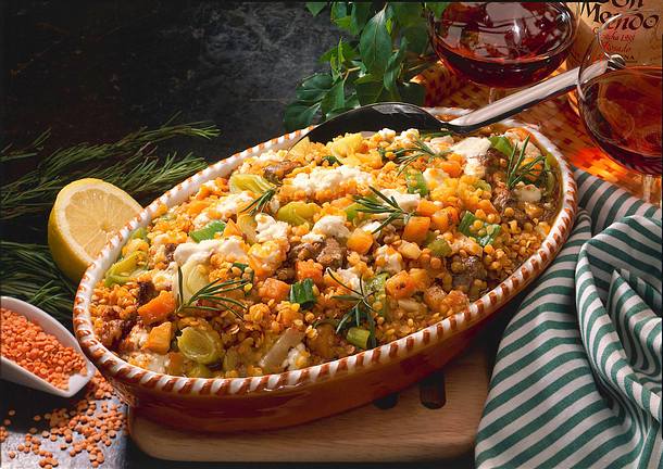 Linsenauflauf mit Lamm und Gemüse Rezept Linsenauflauf mit Lamm und Gemüse Rezept