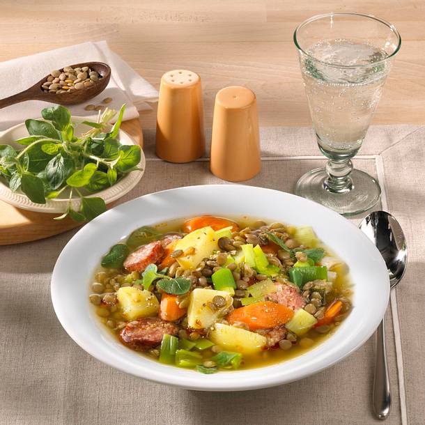 Linseneintopf mit Kochwurst Rezept Linseneintopf mit Kochwurst Rezept