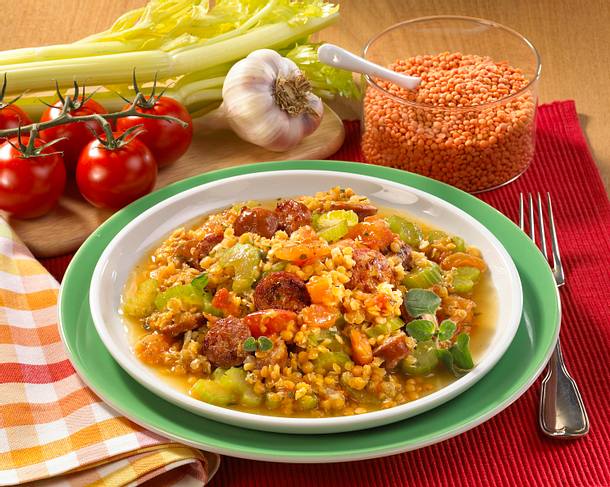 Linsengemüse mit Wurst Rezept Linsengemüse mit Wurst Rezept