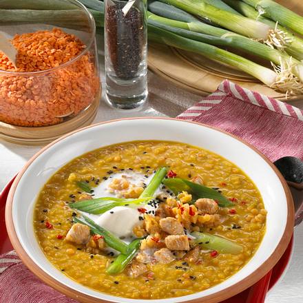 Linsensuppe mit Putencroûtons Rezept Linsensuppe mit Putencroûtons Rezept