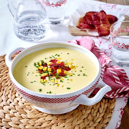 Mais-Cremesuppe mit Schinkenchips Rezept Mais-Cremesuppe mit Schinkenchips Rezept