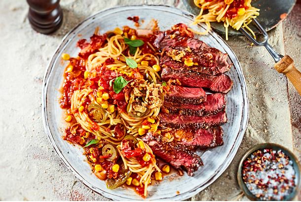 Mais-Jalapeño-Pasta „Spiel mir das Lied vom Steak" Rezept