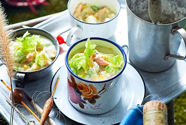 Mais-Kartoffel-Einheizer mit Stremellachs Rezept Mais-Kartoffel-Einheizer mit Stremellachs Rezept
