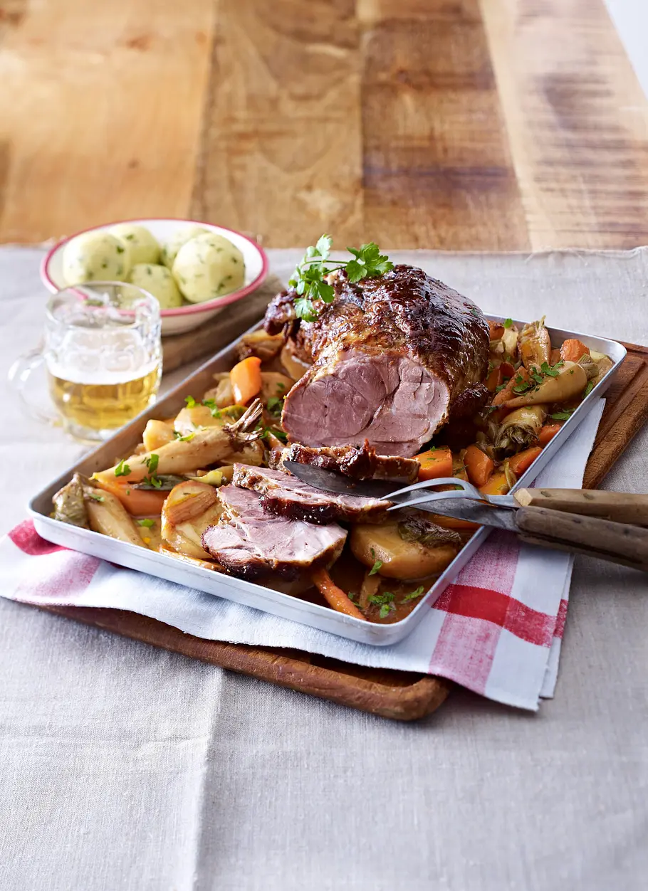 Malzbierbraten mit Wintergemüse vom Blech Rezept
