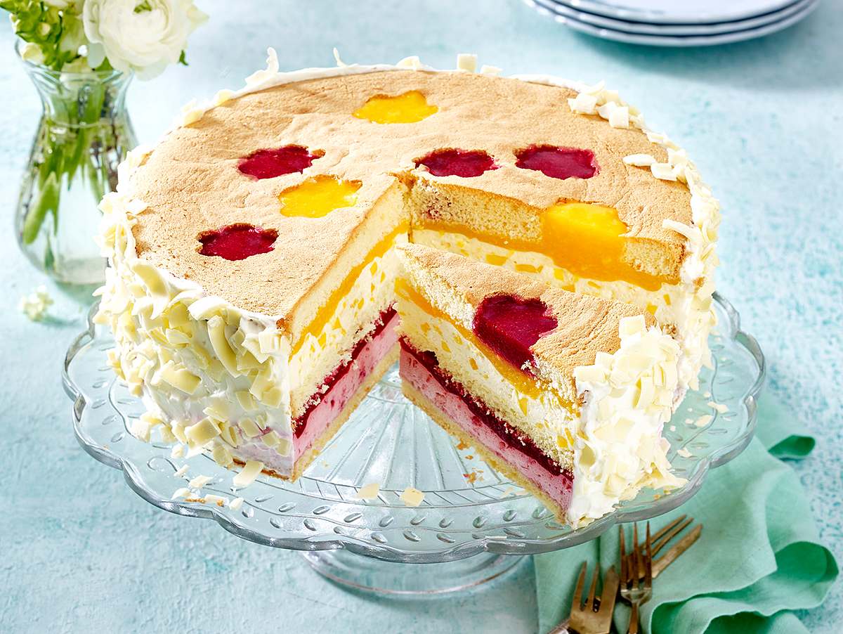 Mango-Himbeer-Torte mit weißer Schokolade Rezept