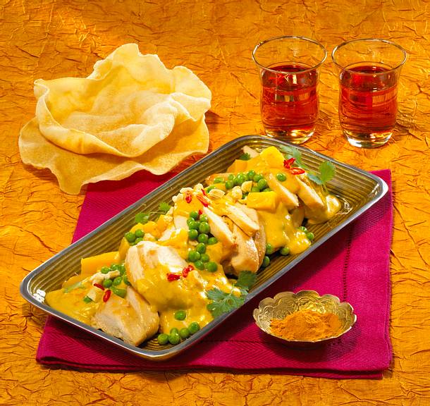 Mango-Kokos-Huhn mit Korianderpesto Rezept Mango-Kokos-Huhn mit Korianderpesto Rezept