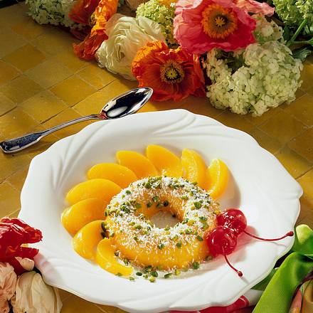Mango-Pudding mit Pfirsich Rezept