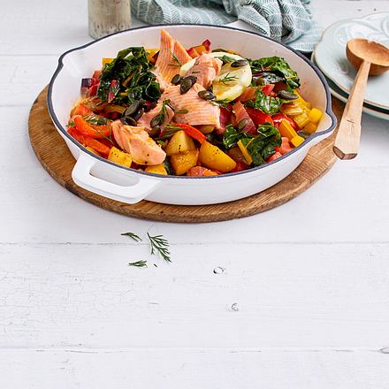 Mangold-Pfanne mit Zitrone-Lachsforelle Rezept