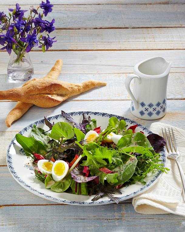 Mangold-Wildkräuter-Salat mit Orangen-Senfdressing Rezept | LECKER