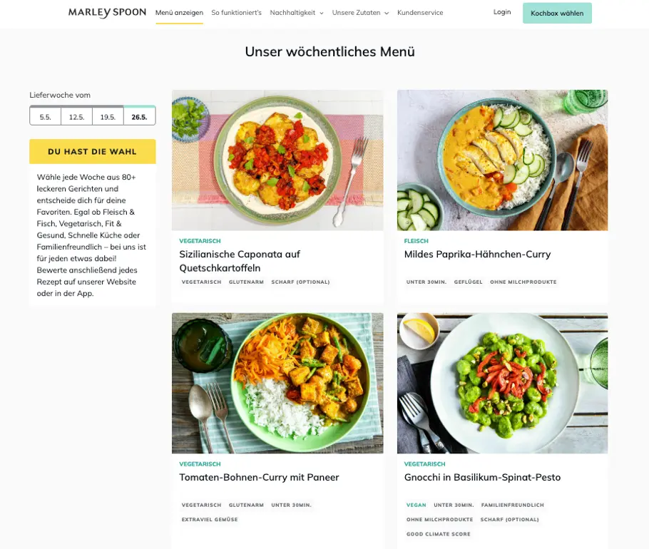 Das Rezept-Menü von Marley Spoon Das Rezept-Menü von Marley Spoon