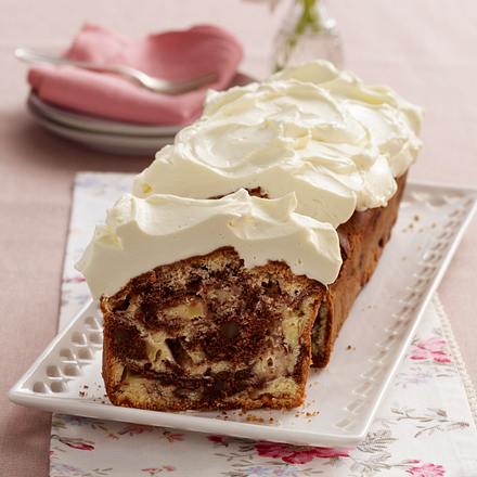Marmorierter Kastenkuchen mit Birnen, Ingwer und Frischkäsefrosting Rezept Marmorierter Kastenkuchen mit Birnen, Ingwer und Frischkäsefrosting Rezept