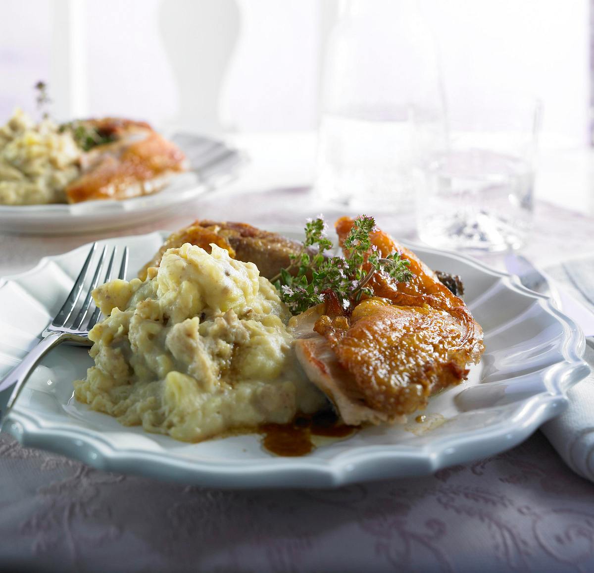 Maronen-Apfel-Kartoffelpüree mit Perlhuhn Rezept