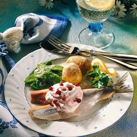 Matjes mit Preiselbeersahne Rezept Matjes mit Preiselbeersahne Rezept