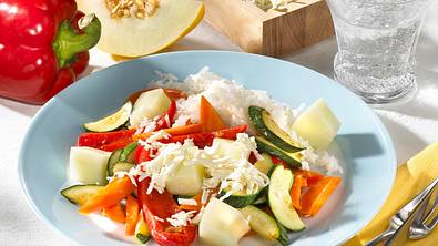 Melonen-Gemüse-Reis mit Schafskäse Rezept - Foto: LECKER @ Bauer Media Group