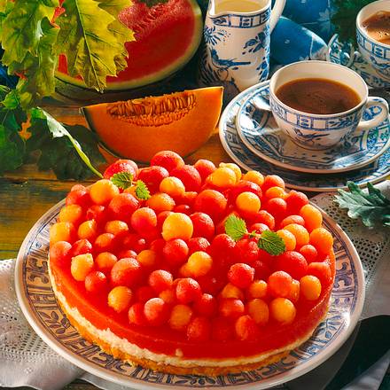 Melonen-Kokos-Torte (Fruchtschicht mit Tortenguss-Pulver) Rezept