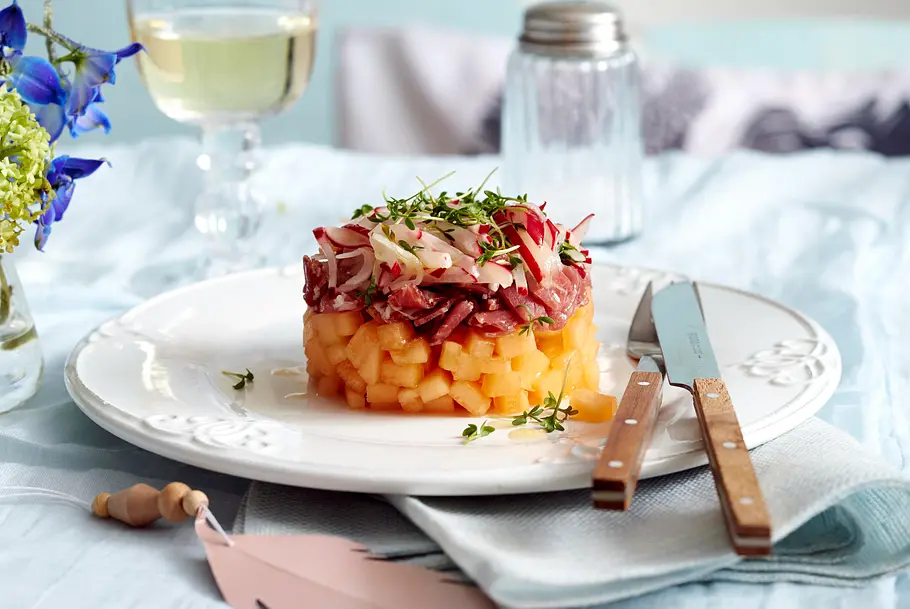 Melonen-Schinken-Tatar Rezept Melonen-Schinken-Tatar Rezept