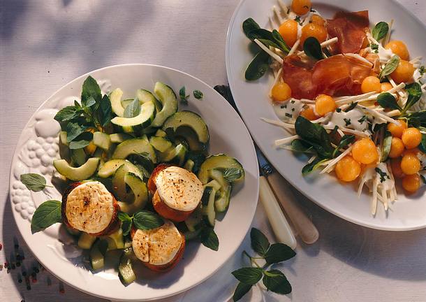 Melonen-Sellerie-Salat mit Schinken Rezept